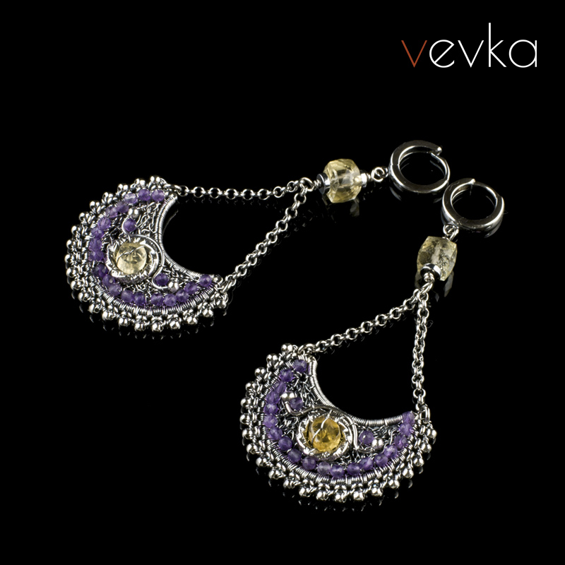 Earrings with Amethyst and Citrine 'Partings and Returns' - Image 4