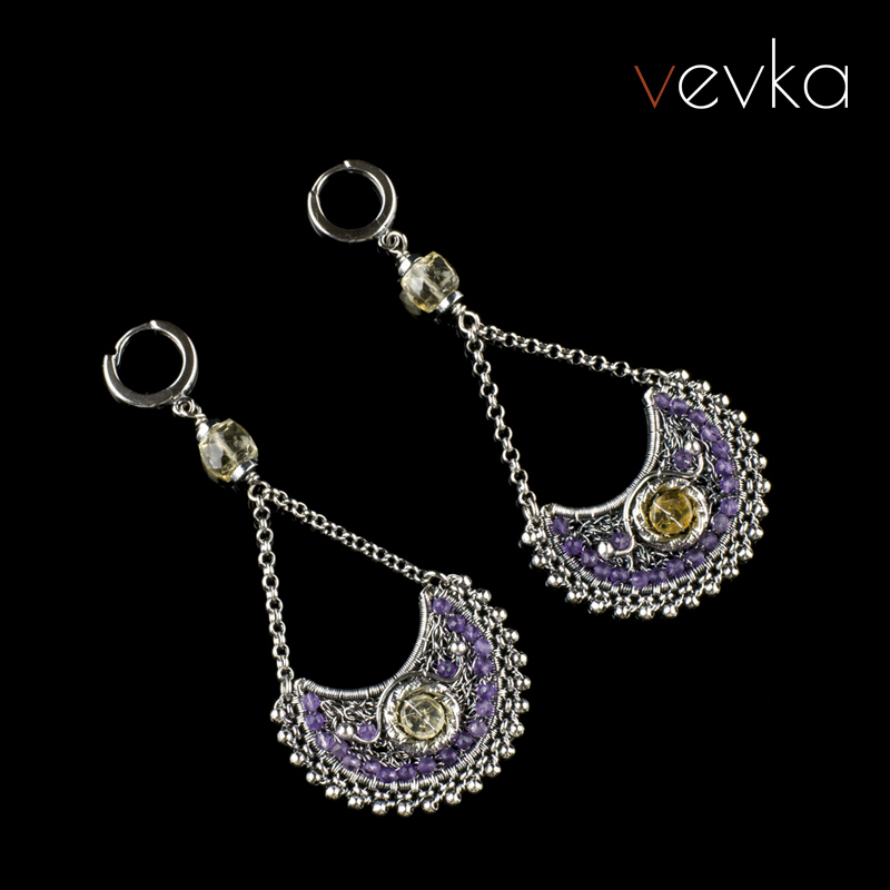 Earrings with Amethyst and Citrine 'Partings and Returns'
