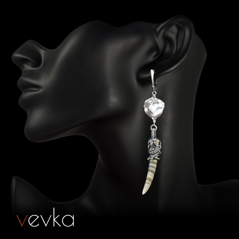 Striped Flint and Pearl Earrings 'Second Earth' - Image 3