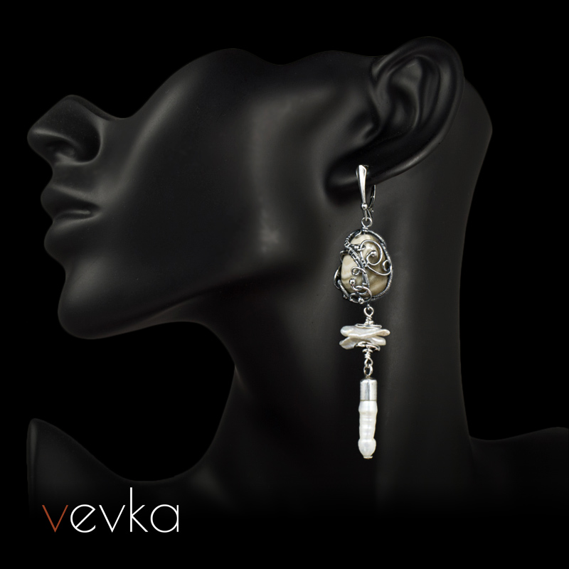 Striped Flint and Pearl Earrings 'Second Earth' - Image 2