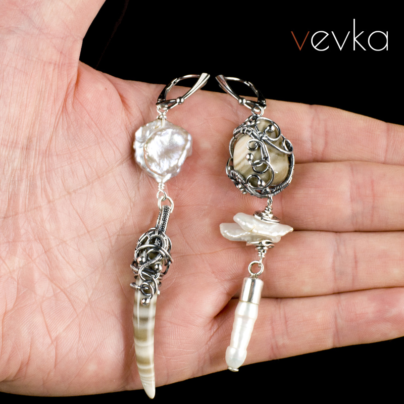 Striped Flint and Pearl Earrings 'Second Earth' - Image 9