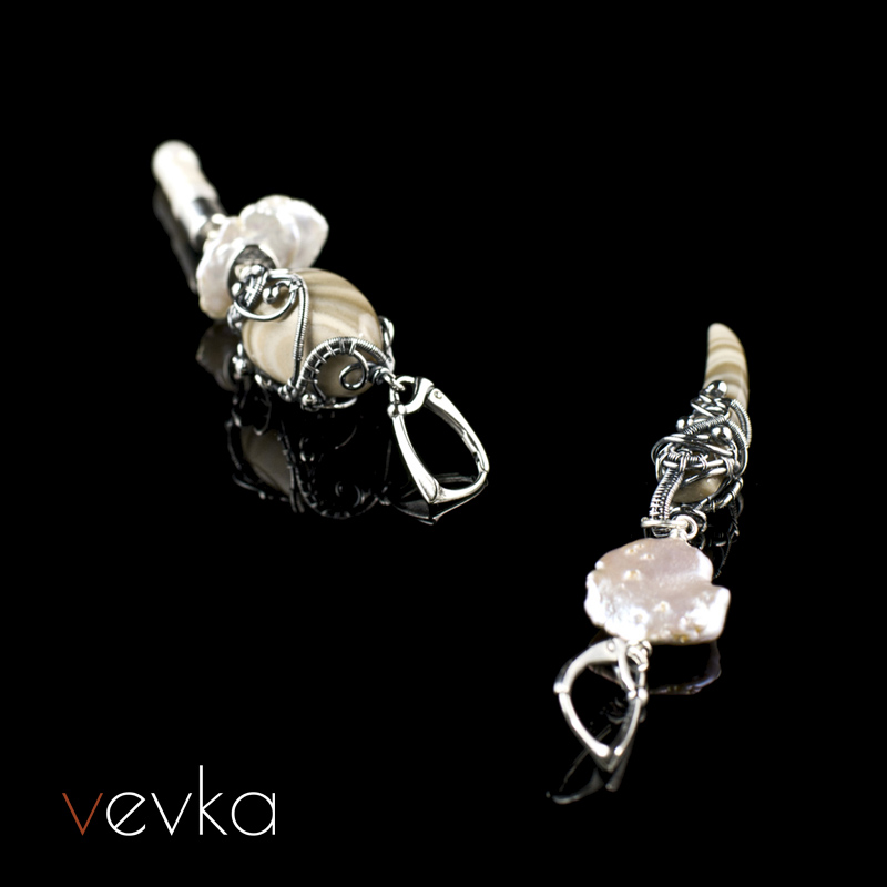 Striped Flint and Pearl Earrings 'Second Earth' - Image 4
