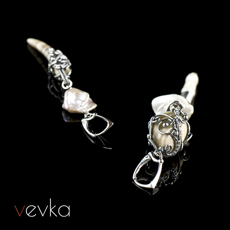 Striped Flint and Pearl Earrings 'Second Earth' - Image 5