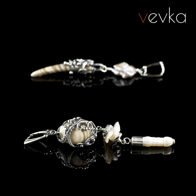 Striped Flint and Pearl Earrings 'Second Earth'