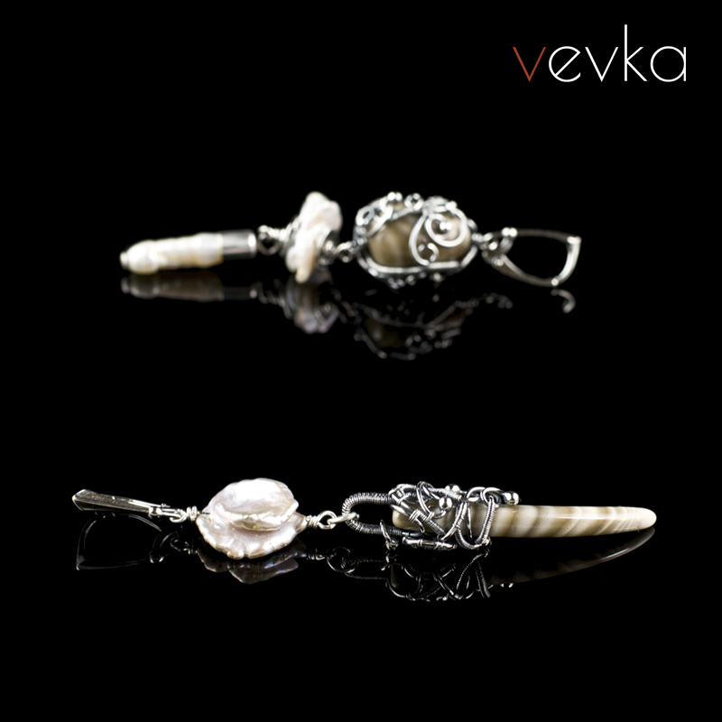 Striped Flint and Pearl Earrings 'Second Earth' - Image 7