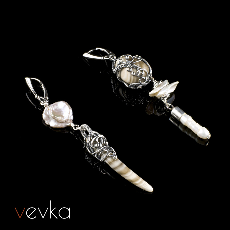 Striped Flint and Pearl Earrings 'Second Earth' - Image 8