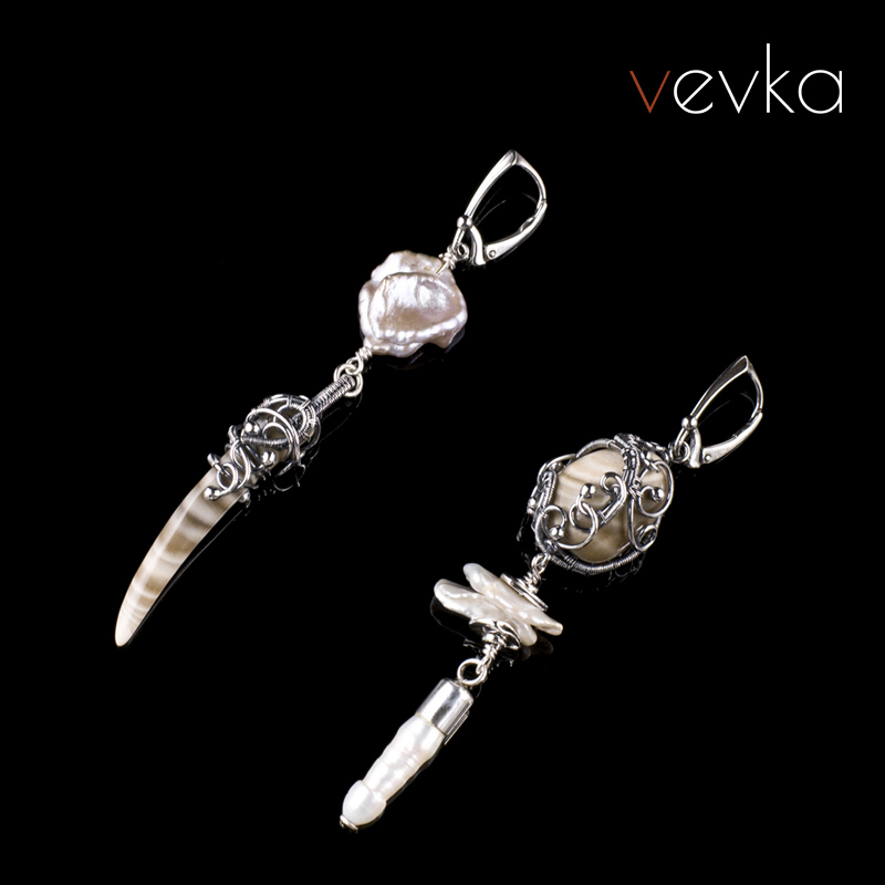 Striped Flint and Pearl Earrings 'Second Earth' - Image 6