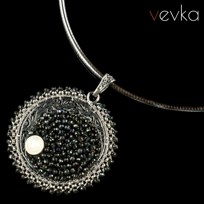 Moonstone and Spinel Pendant 'Under the Dark Stars'