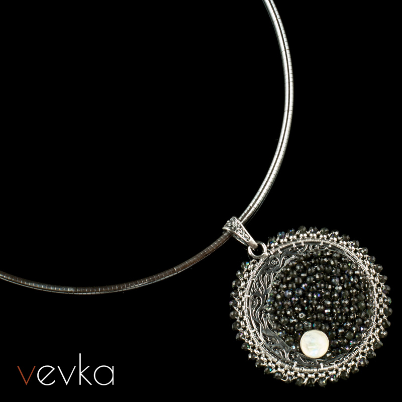 Moonstone and Spinel Pendant 'Under the Dark Stars' - Image 2