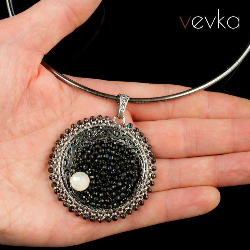 Moonstone and Spinel Pendant 'Under the Dark Stars' - Image 4