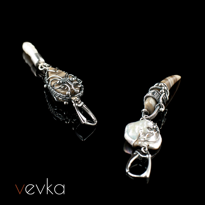 Striped Flint and Pearl Earrings 'Second Earth'II - Image 7