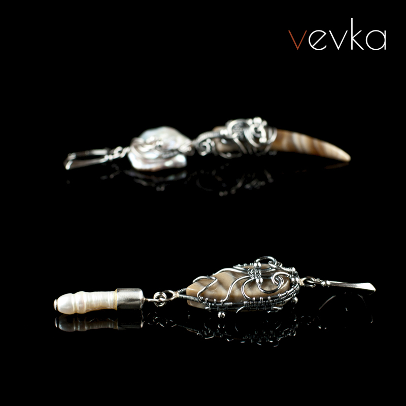 Striped Flint and Pearl Earrings 'Second Earth'II - Image 6