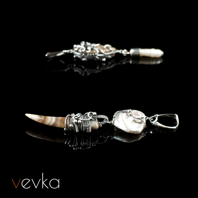 Striped Flint and Pearl Earrings 'Second Earth'II - Image 5