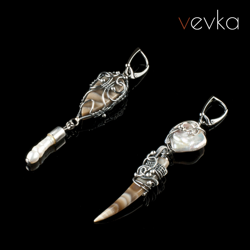 Striped Flint and Pearl Earrings 'Second Earth'II - Image 4
