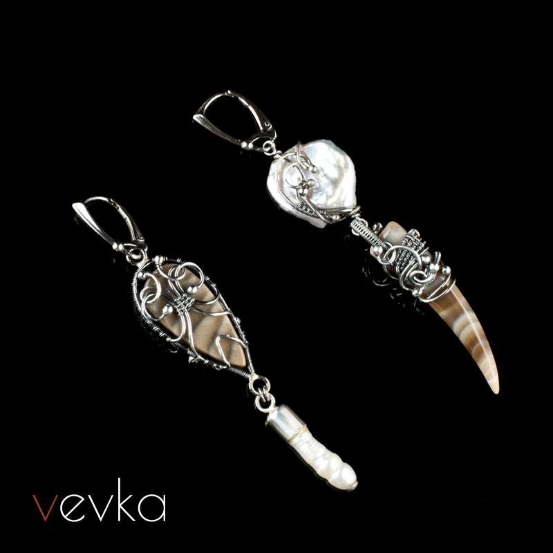 Striped Flint and Pearl Earrings 'Second Earth'II