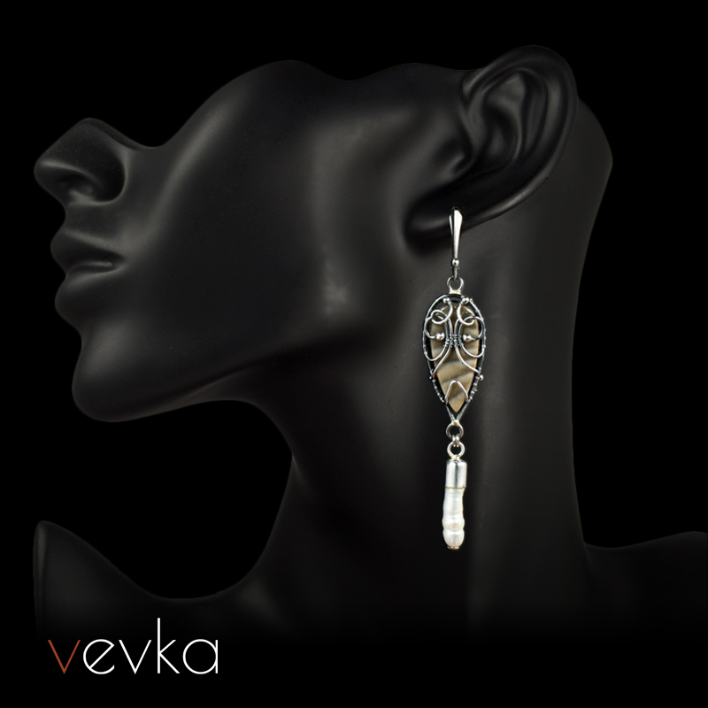 Striped Flint and Pearl Earrings 'Second Earth'II - Image 3
