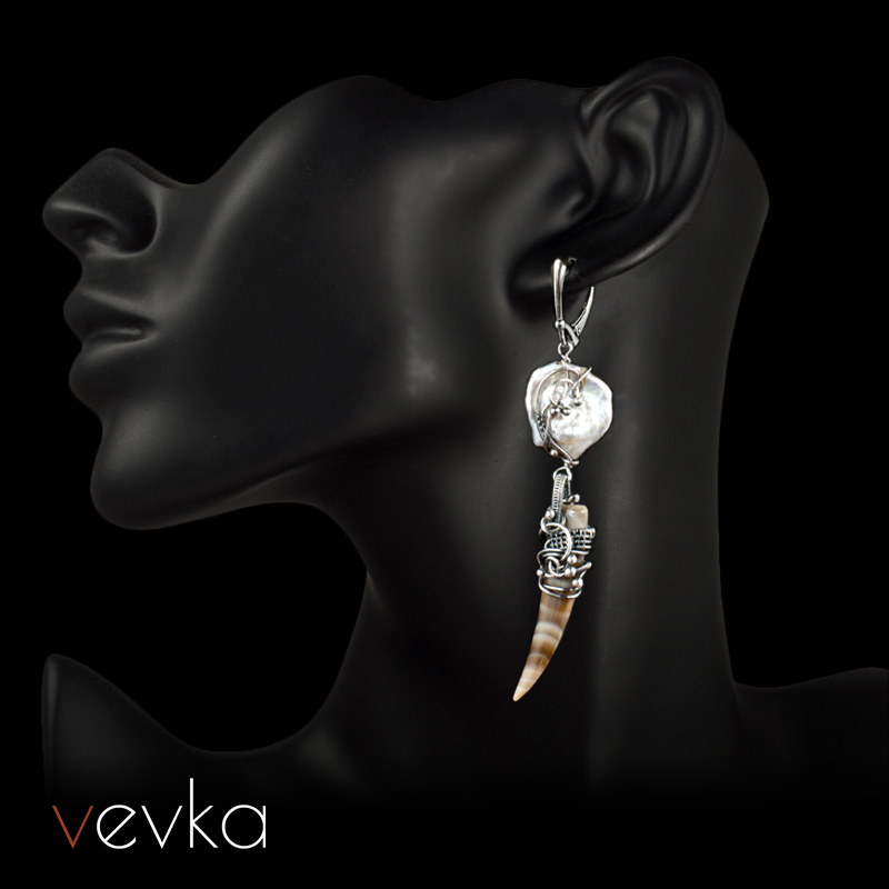 Striped Flint and Pearl Earrings 'Second Earth'II - Image 2