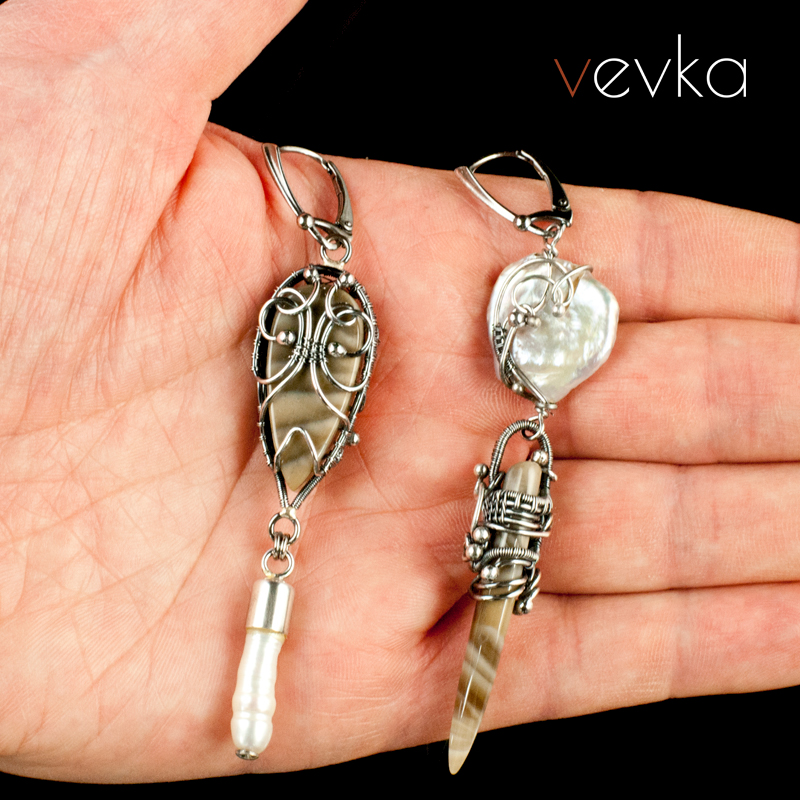 Striped Flint and Pearl Earrings 'Second Earth'II - Image 8